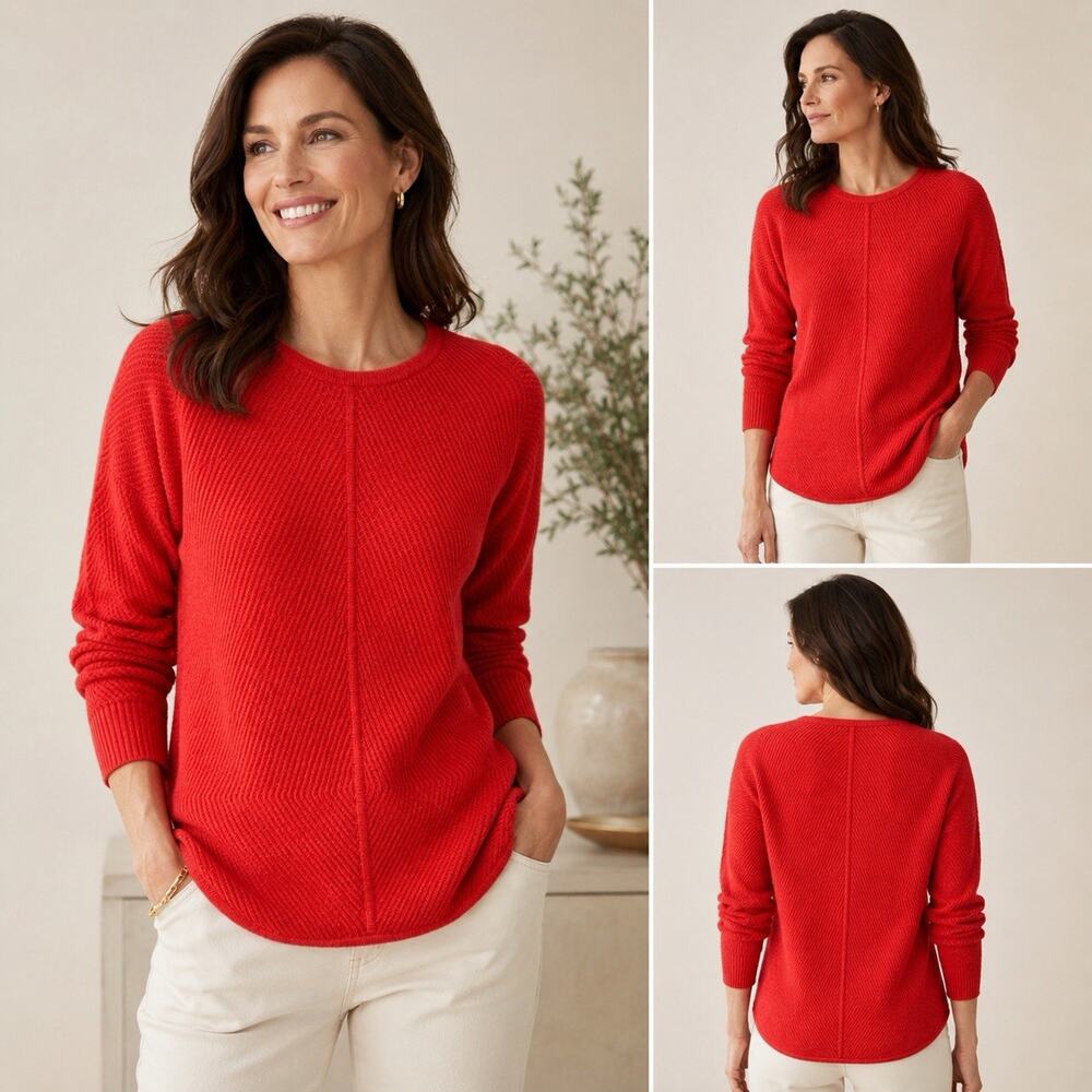 Pure Collection 100% Cashmere Red Textured Knit Sweater Women’s US 6 Jumper